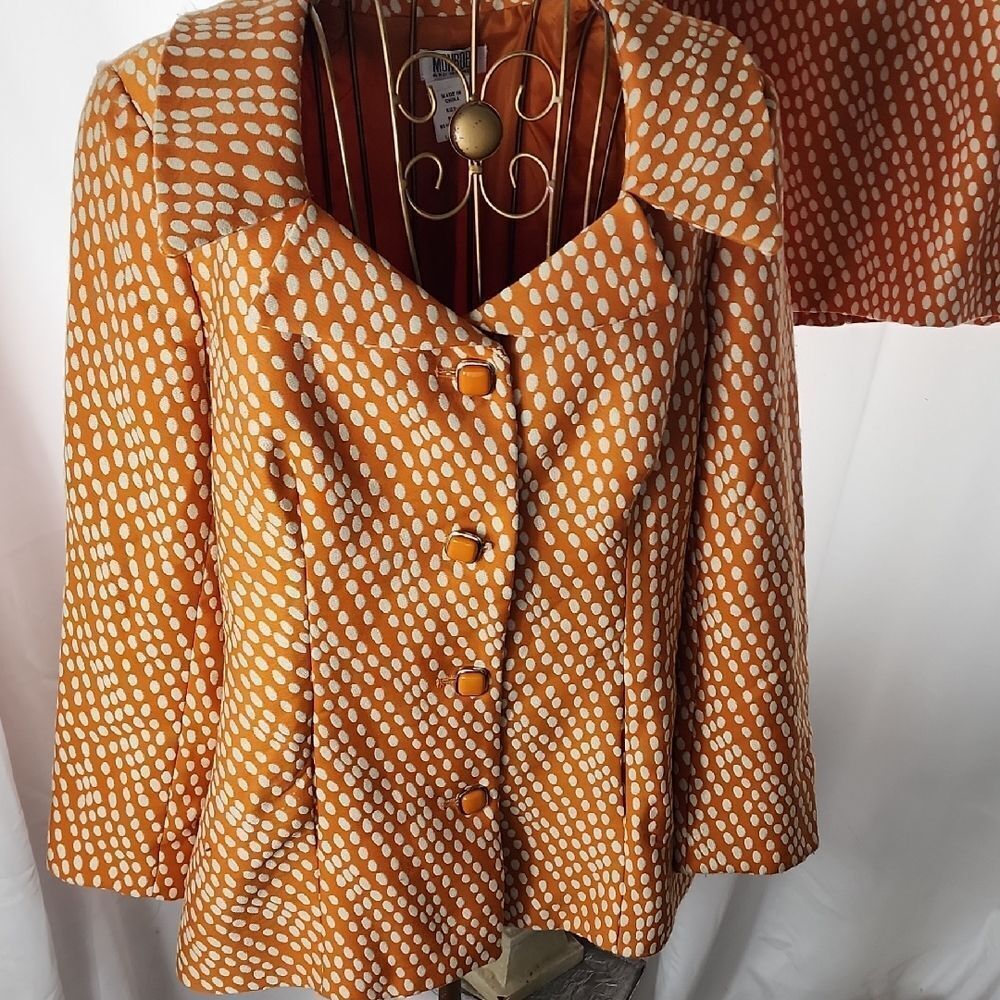 Vintage Orange Polka Dot Skirt & Blazer Set Size 12 Monroe & Main